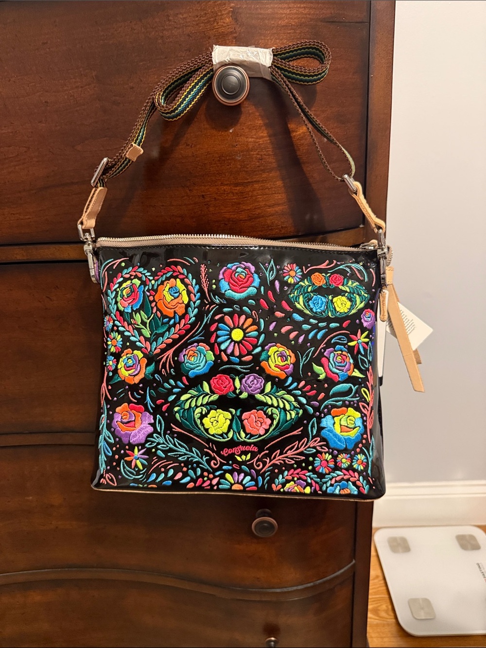 Consuela Bright Floral Embroidered Crossbody Bag - Black Multicolor